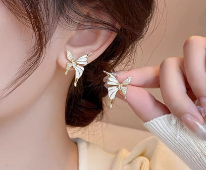 Luxury Niche Elegant Dual Tone Zircon Butterfly Stud Earrings For Women Fashion