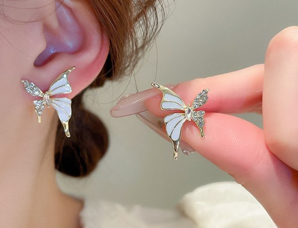 Luxury Niche Elegant Dual Tone Zircon Butterfly Stud Earrings For Women Fashion