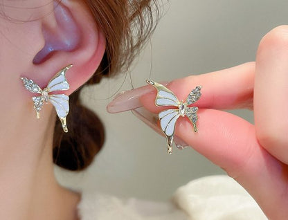 Luxury Niche Elegant Dual Tone Zircon Butterfly Stud Earrings For Women Fashion