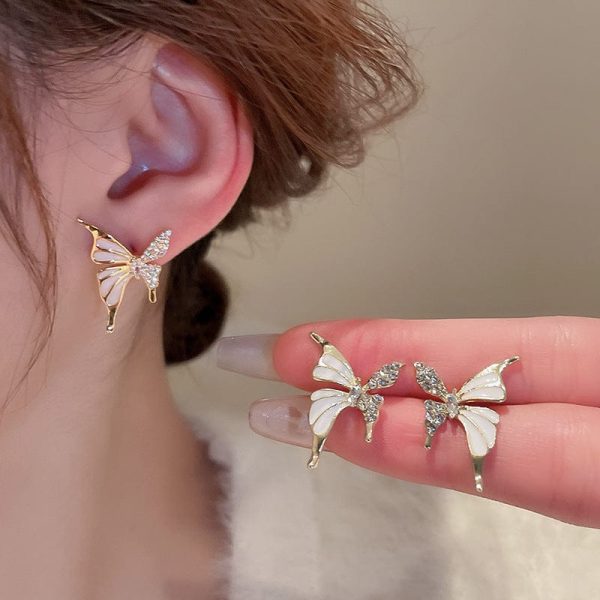 Luxury Niche Elegant Dual Tone Zircon Butterfly Stud Earrings For Women Fashion