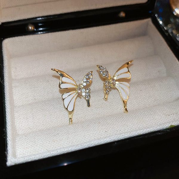 Luxury Niche Elegant Dual Tone Zircon Butterfly Stud Earrings For Women Fashion